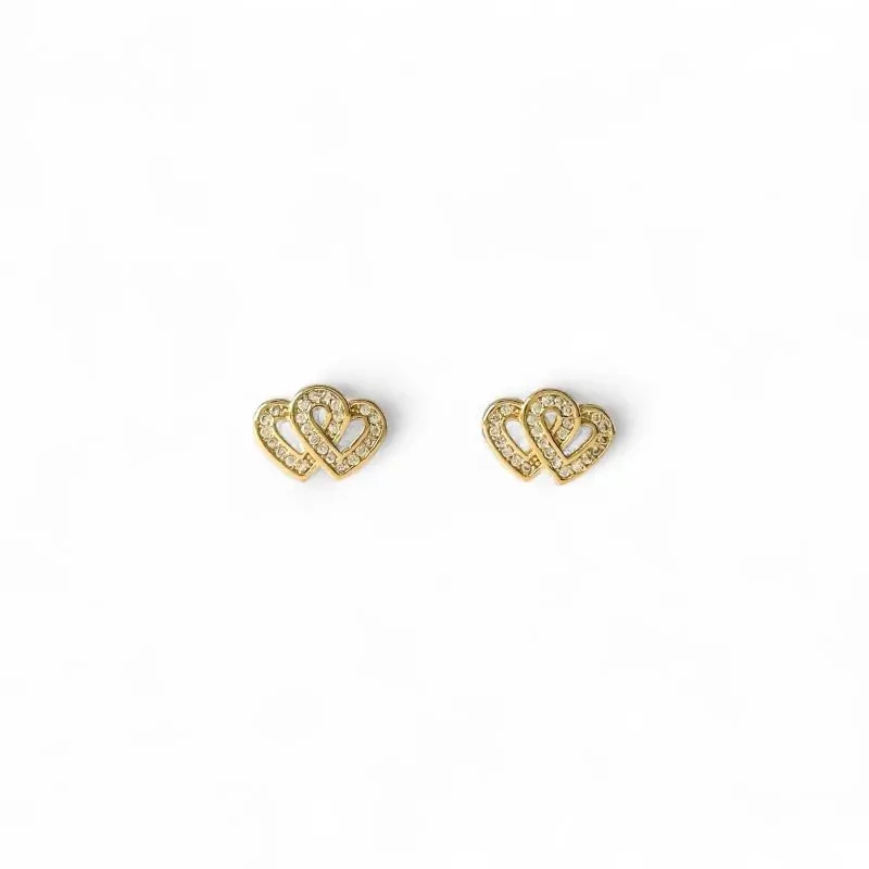 Brinco 2 Corações Banhado a Ouro 18k com Zircônias
