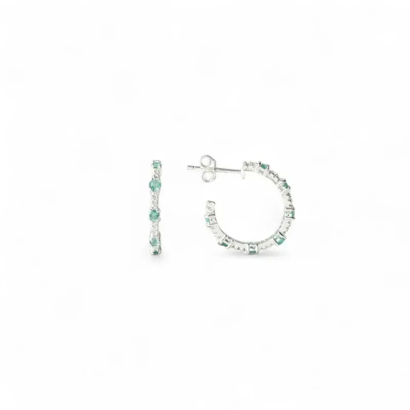 Brinco Argola Aberta Prata 925 com Zircônias Azul Tiffany