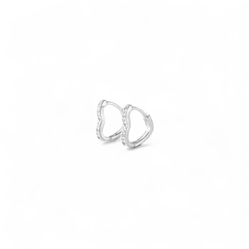 Brinco Argola Coração Prata 925 com Zircônias - 1,2cm