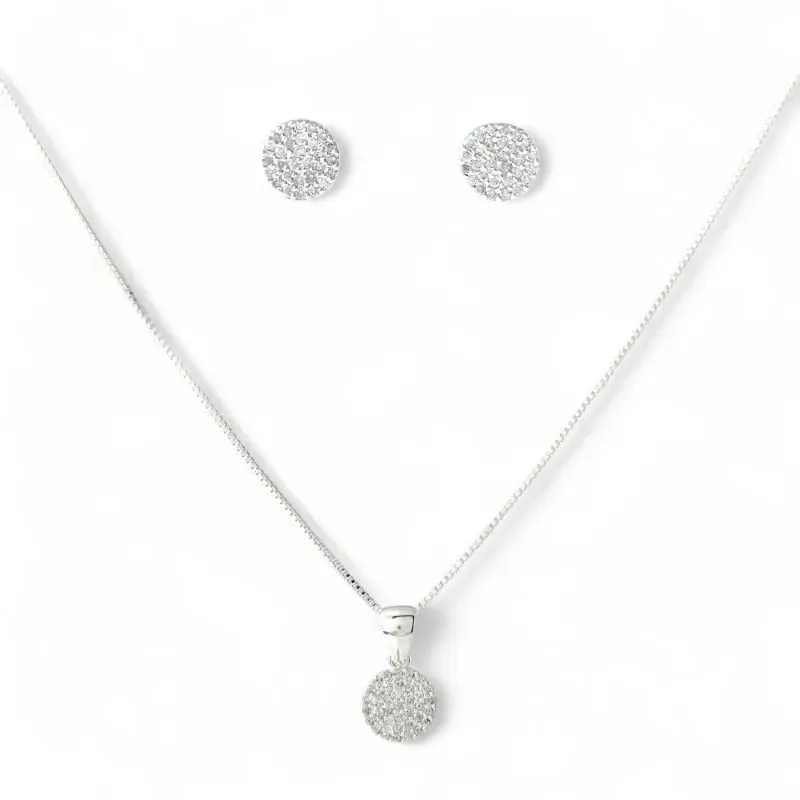 Conjunto Círculo Folheado a Prata com Zircônias