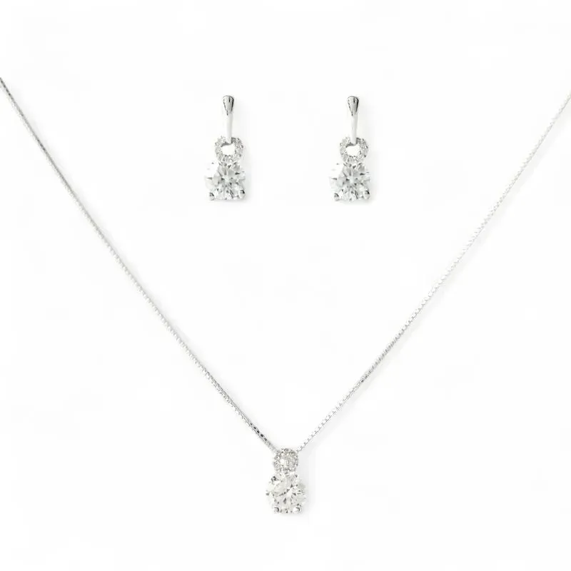 Conjunto Círculo Prata 925 Cravejado com Zircônias