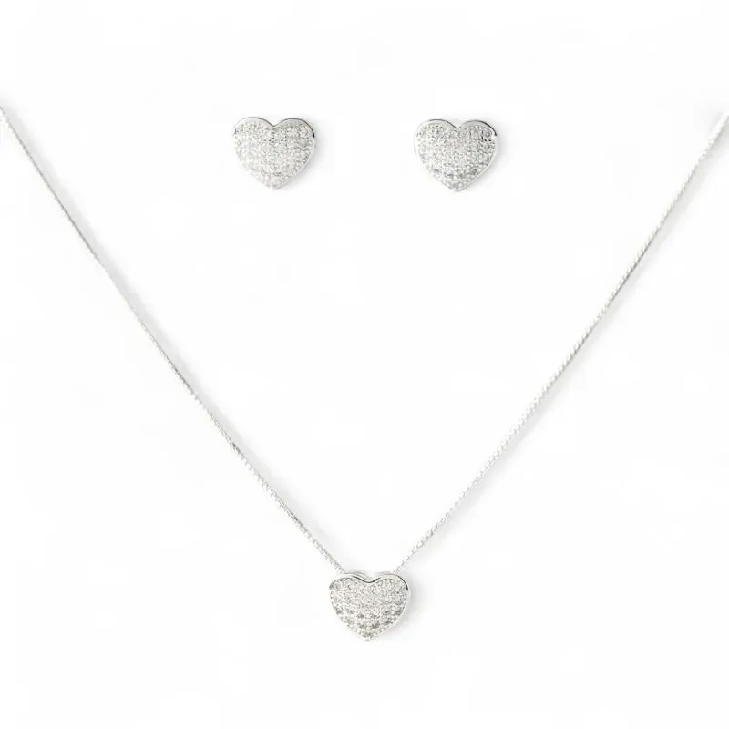 Conjunto Coração Prata 925 com Zircônias