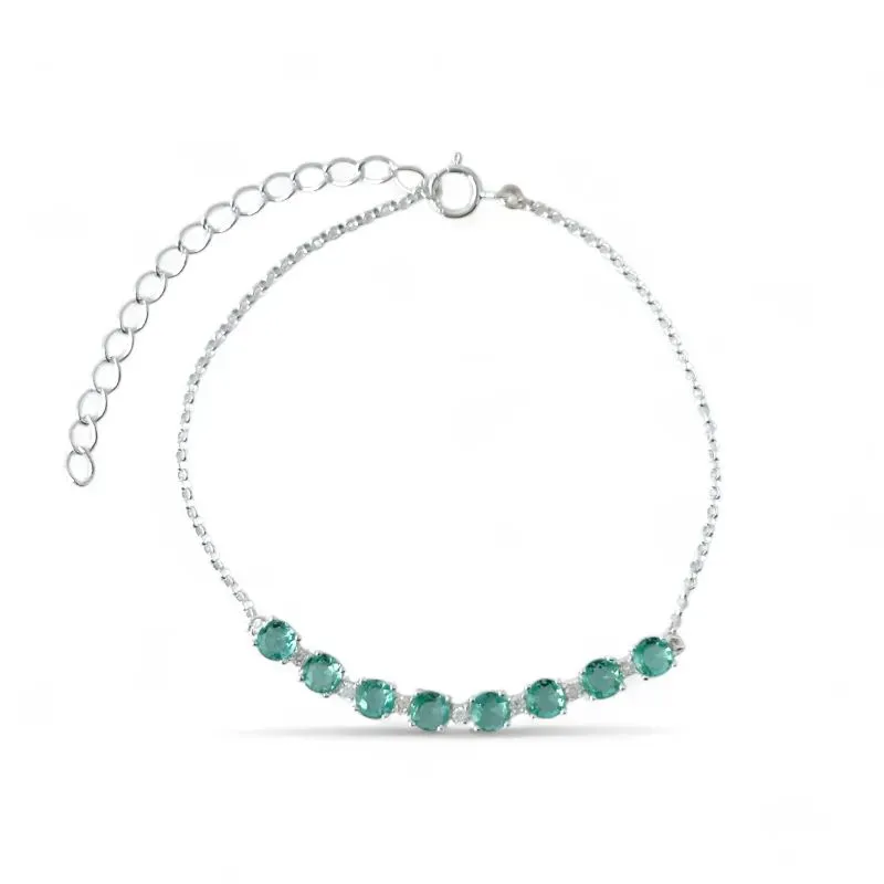 Pulseira Prata 925 com Linha de Zircônias Azul Tiffany