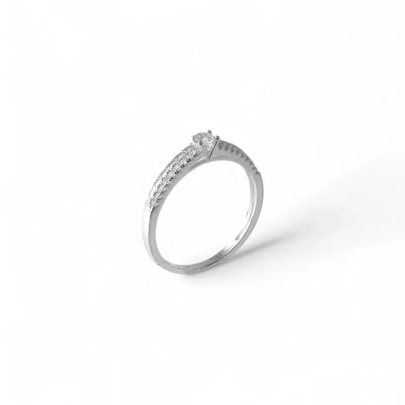 Anel Estilo Solitário Princesa Prata 925 com Zircônias