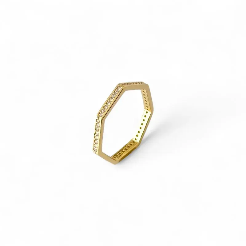 Anel Hexagonal Banhado a Ouro 18k com Zircônias