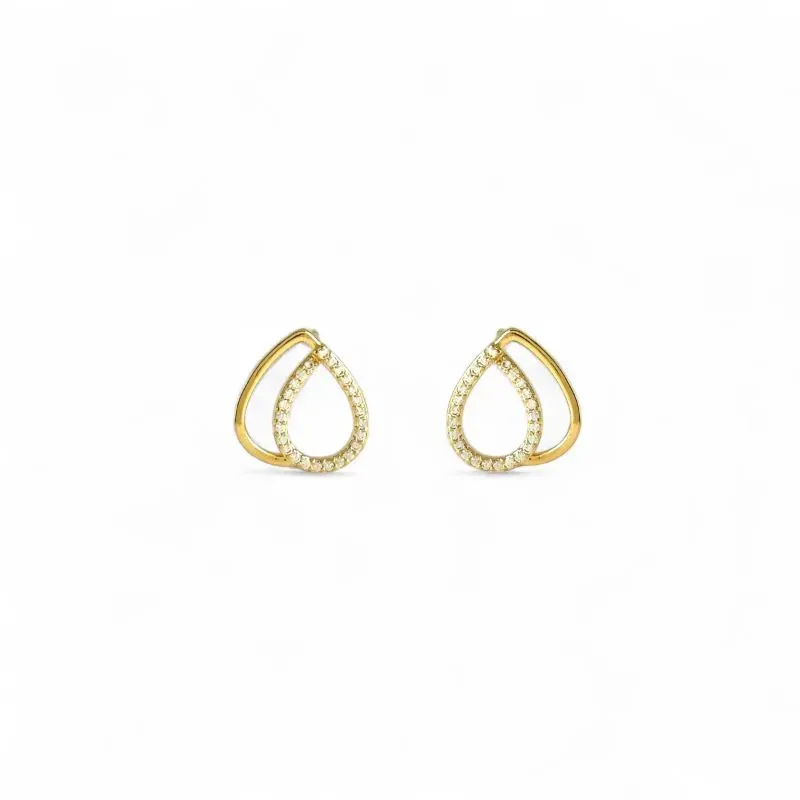 Brinco 2 Gotas Banhado a Ouro 18k Lisa e com Zircônias