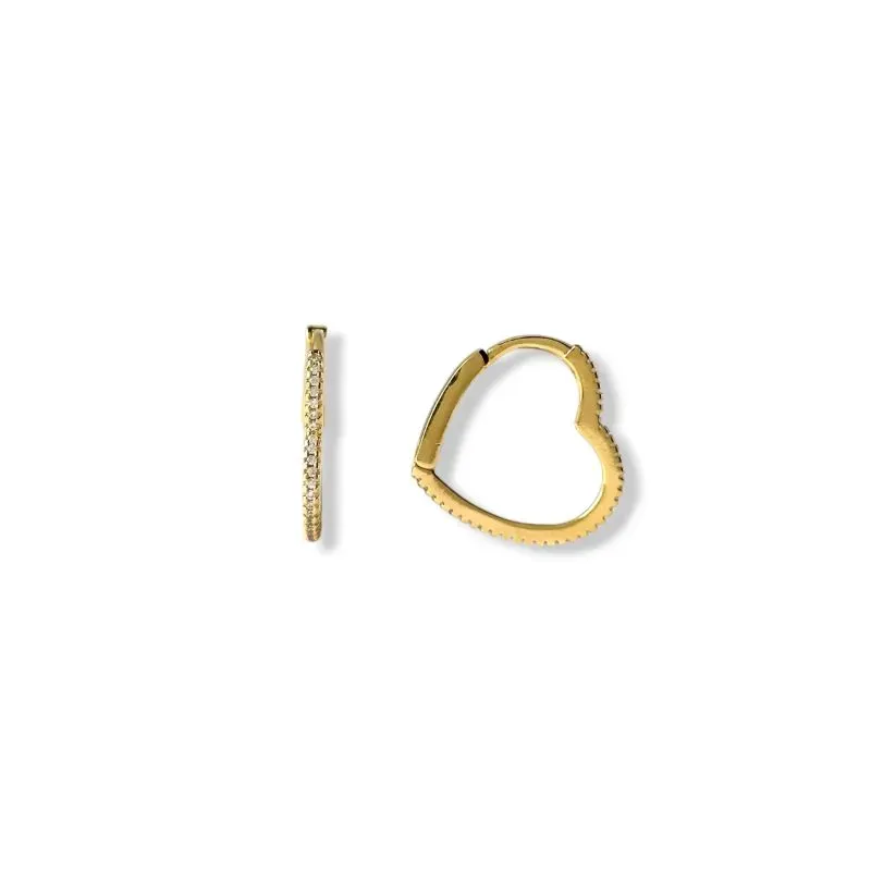 Brinco Argola Coração Banhado a Ouro 18k com Zircônias - 1,8cm