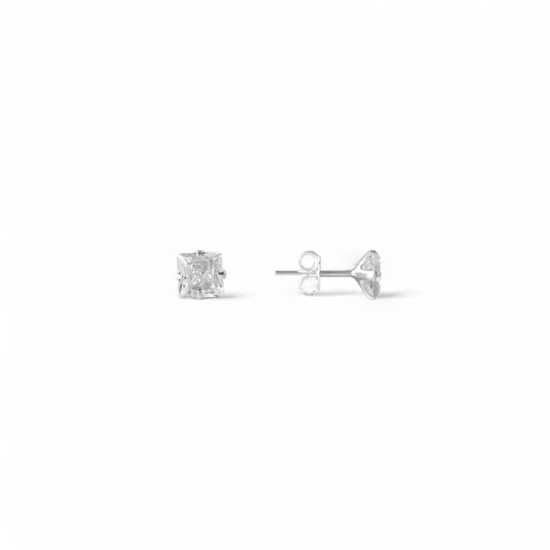 Brinco Ponto de Luz Quadrado Prata 925 com Zircônia - 6mm