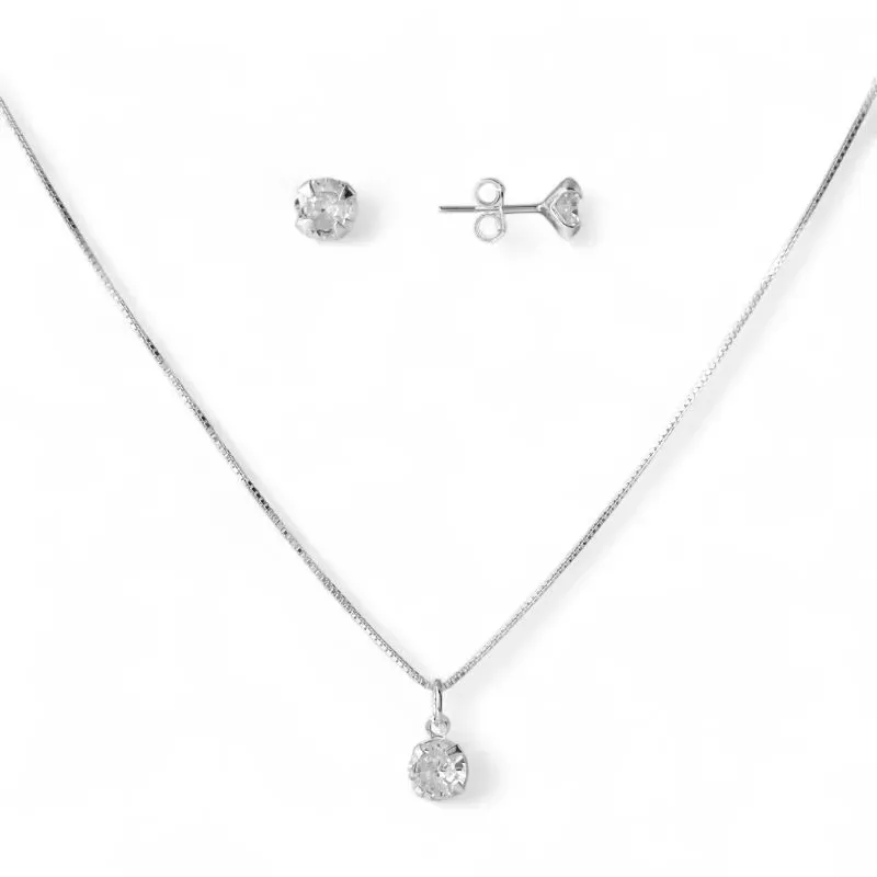 Conjunto Ponto de Luz Prata 925 com Zircônias Cristal
