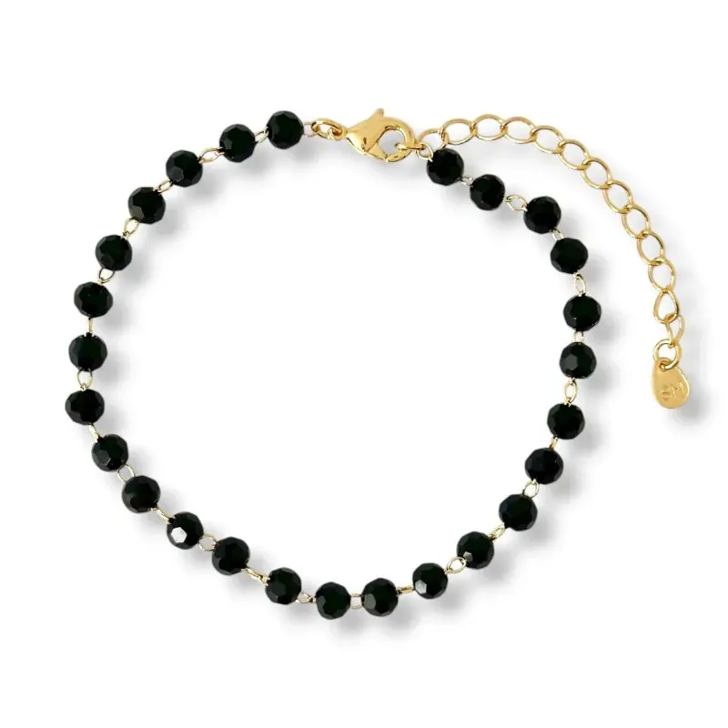 Pulseira Cristais Pretos Banhada a Ouro 18k