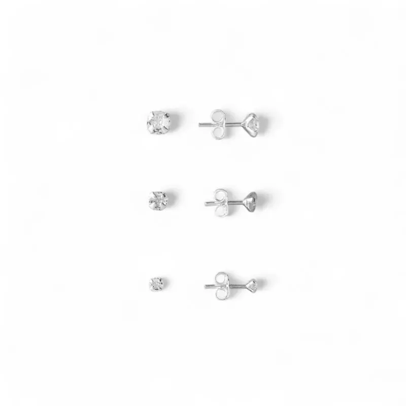 Trio de Brincos Ponto de Luz Prata 925 com Zircônias