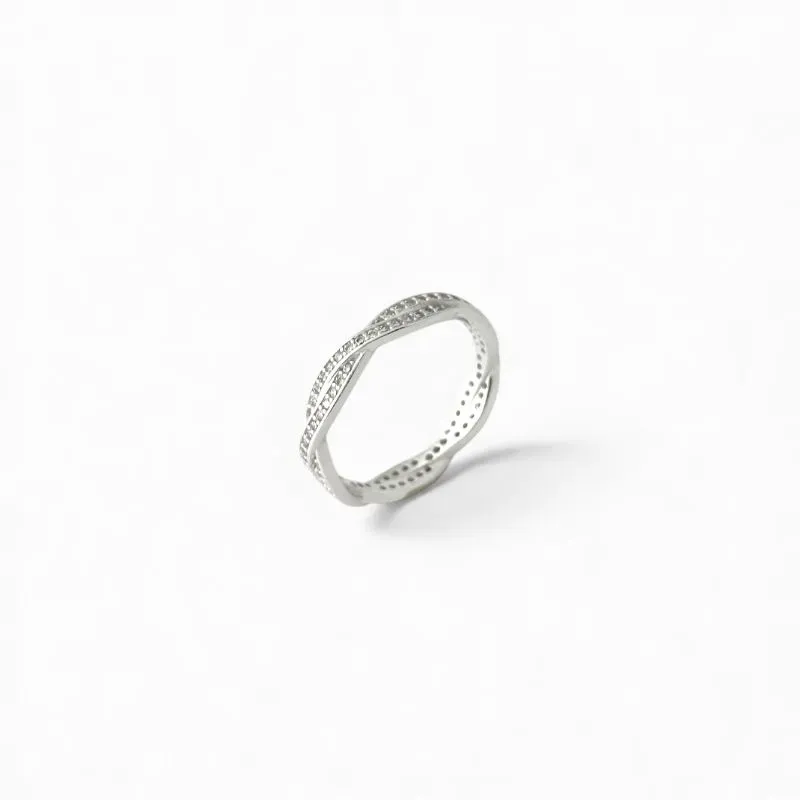 Anel 2 Fios Entrelaçados Prata 925 com Zircônias 360º Tam21