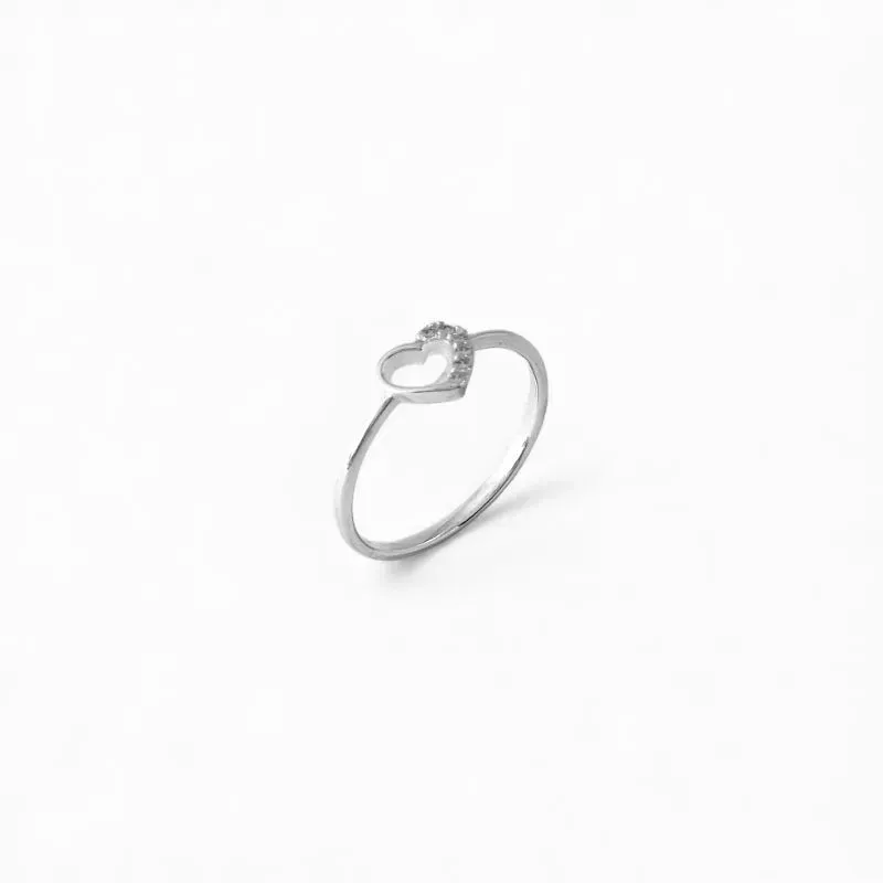 Anel  Coração Prata 925 Metade do Coração com Zircônias Tam18