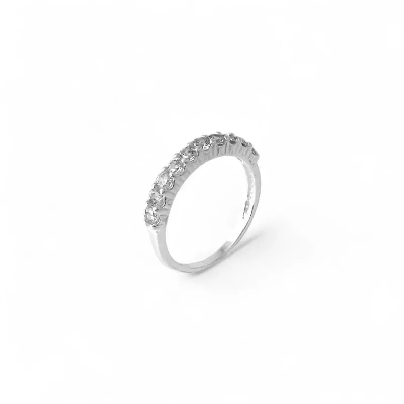 Anel Estilo Meia Aliança Prata 925 com Zircônias Tam17