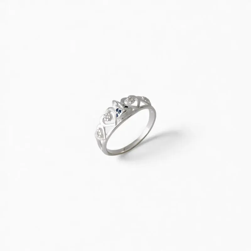 Anel Nossa Senhora com Corações Prata 925 com Zircônias Azul