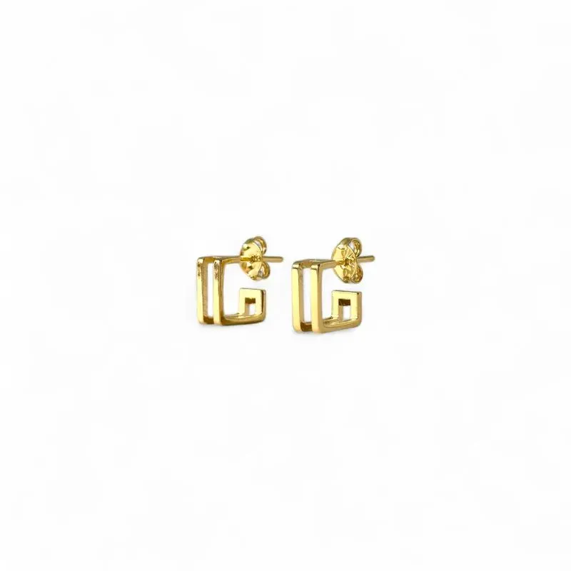 Brinco Argola Aberta Quadrada 2 Linhas Banhado a Ouro 18k