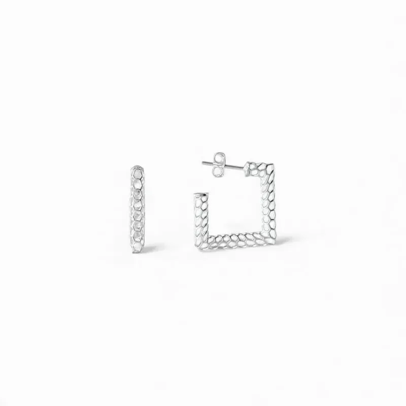 Brinco Argola Aberta Quadrada Prata 925 Vazado 3D