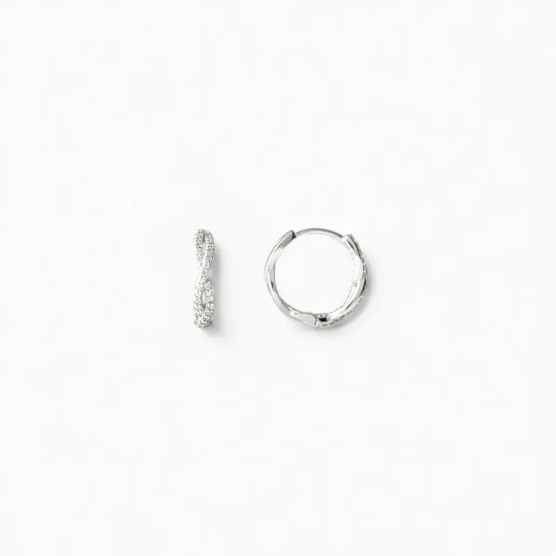 Brinco Argola Entrelaçada Prata 925 com Zircônias - 1,4cm