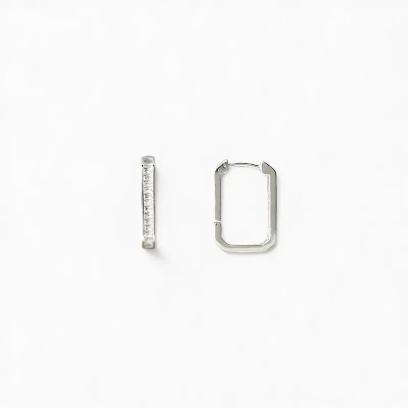 Brinco Argola Retangular Prata 925 com Zircônias