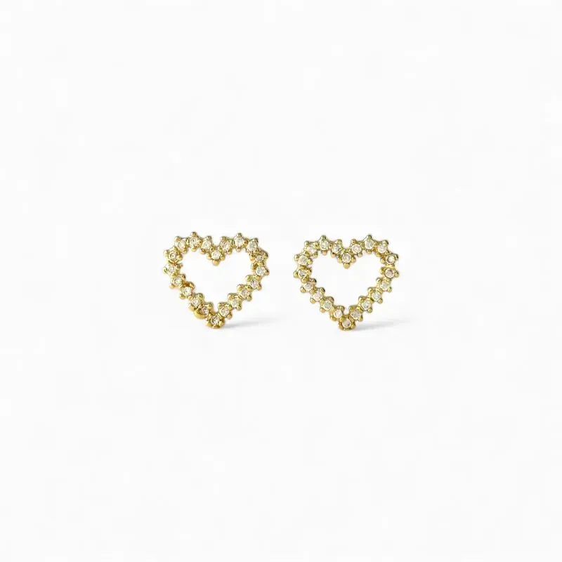 Brinco Coração Banhado a Ouro 18k com Zircônias Vazado - 1,2cm