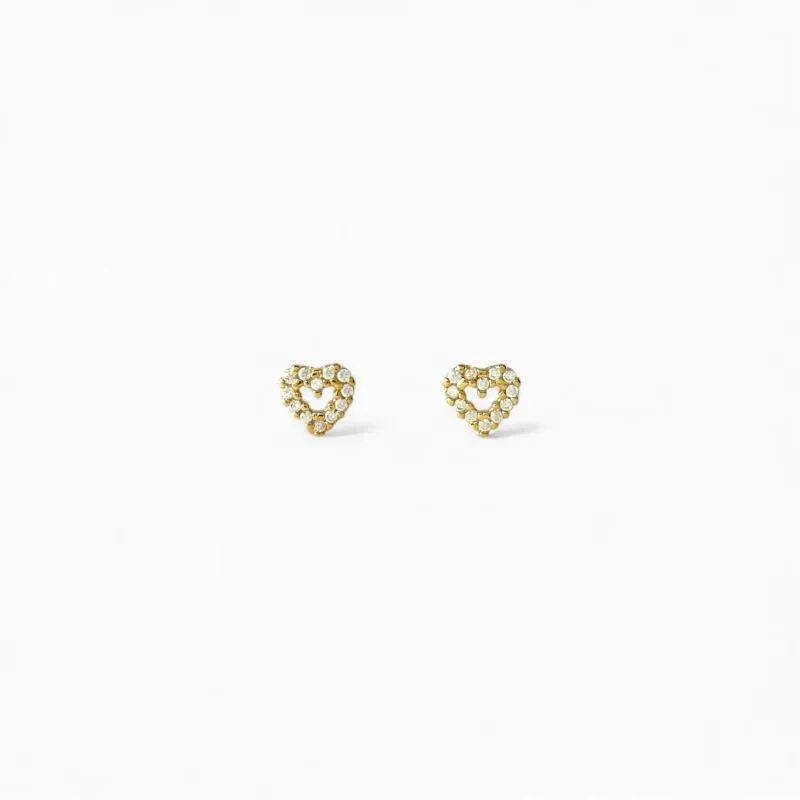 Brinco Coração Banhado a Ouro 18k Vazado com Zircônias - 0,6cm