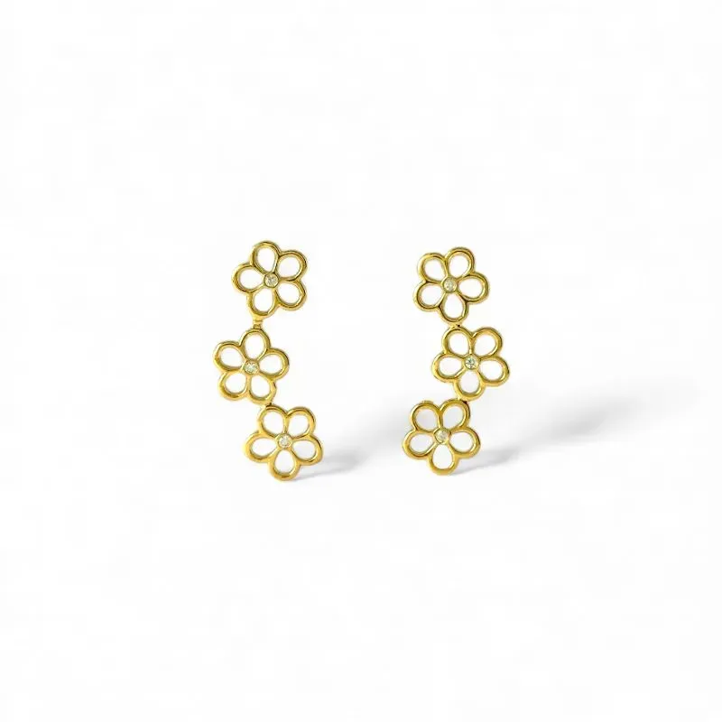 Brinco Earcuff Flores Banhado a Ouro 18k com Zircônias
