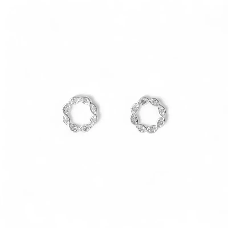 Brinco Geométrico Círculo Prata 925 Trançado e com Zircônias