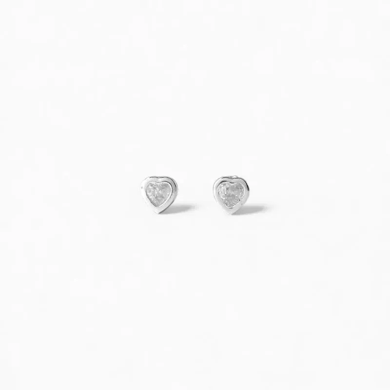 Brinco Ponto de Luz Coração Prata 925 com Zircônia