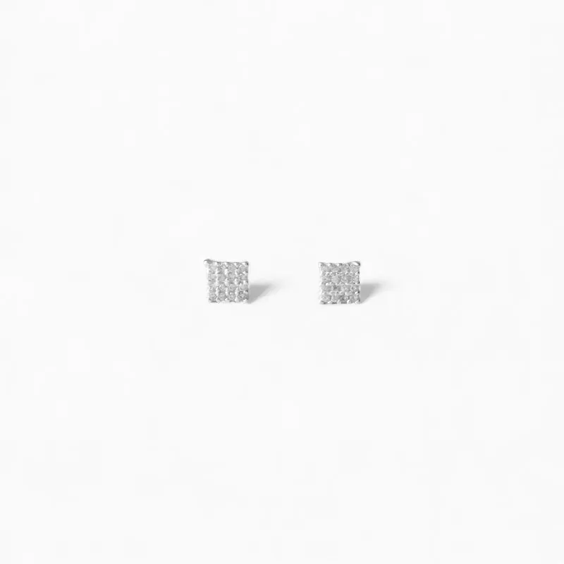 Brinco Quadrado Prata 925 com Zircônias