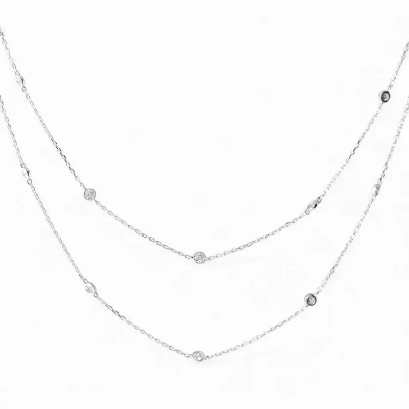Colar Duplo Prata 925 com Pontos de Luz em Zircônia