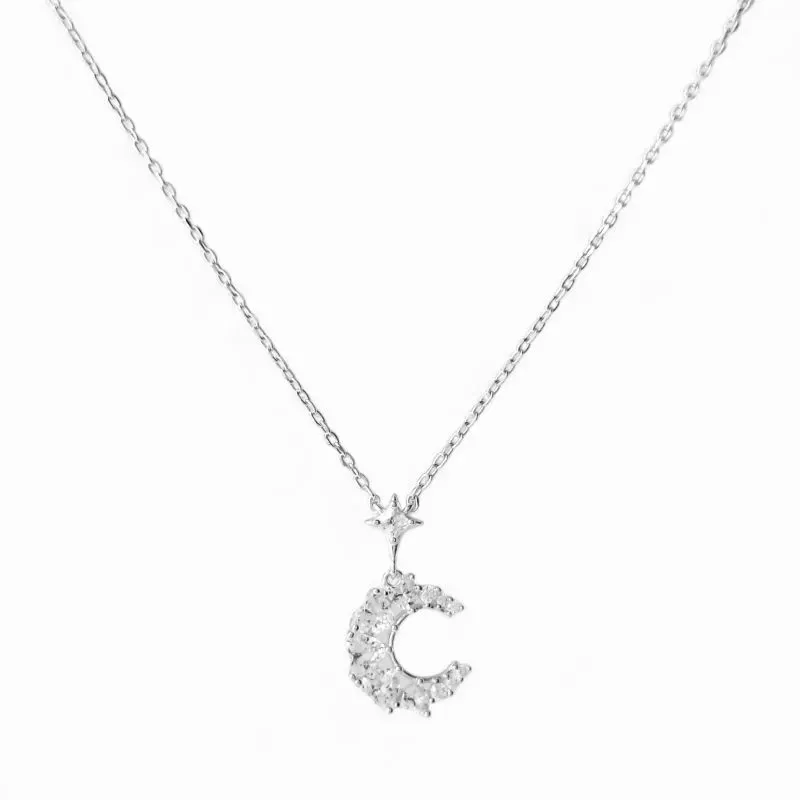 Colar Lua e Estrela Prata 925 com Zircônias