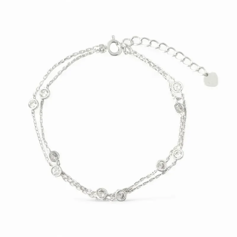 Pulseira Dupla Prata 925 com Pontos de Luz em Zircônia