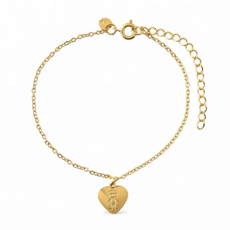 Pulseira Menino e Coração Banhada a Ouro 18k