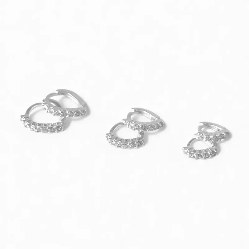 Trio de Brincos Argola Prata 925 com Zircônias
