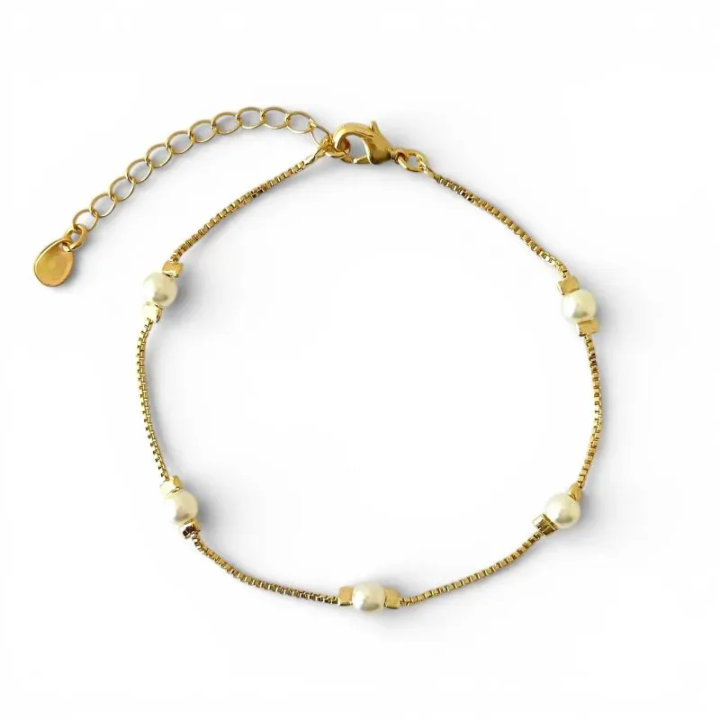 Pulseira Veneziana e Pérolas Banhada a Ouro 18k