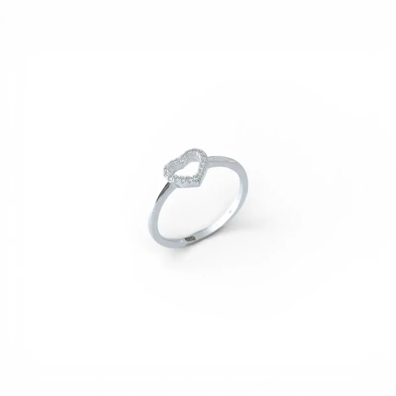 Anel Coração Prata 925  Vazado com Zircônias