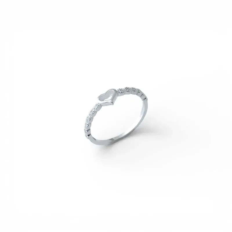 Anel Coração Prata 925 Vazado e Aro com Zircônias Tam22