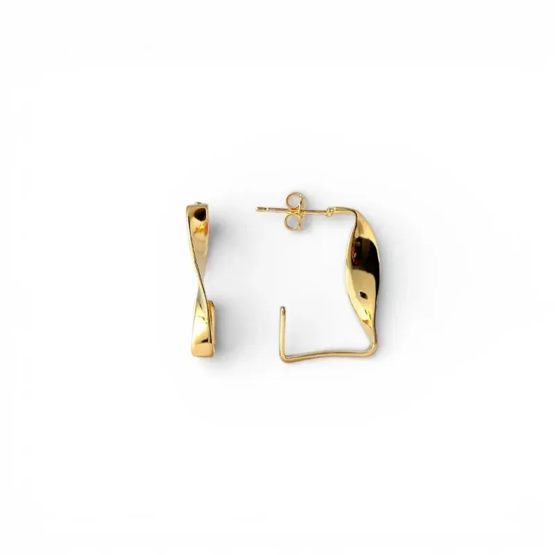Brinco Argola Aberta Quadrada Torcida Banhado a Ouro 18k