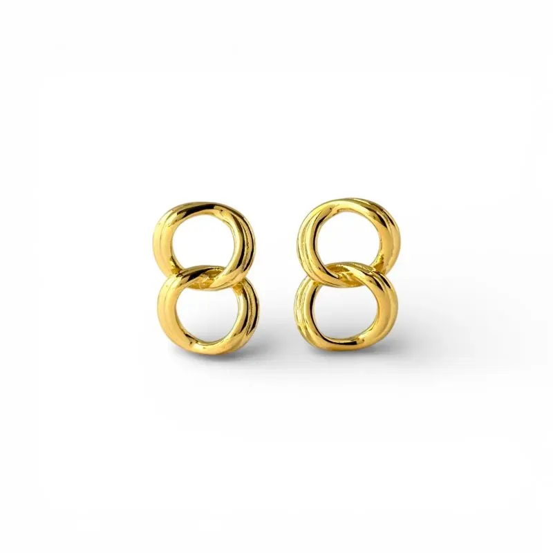 Brinco Elos Duplos Entrelaçados Banhado a Ouro 18k