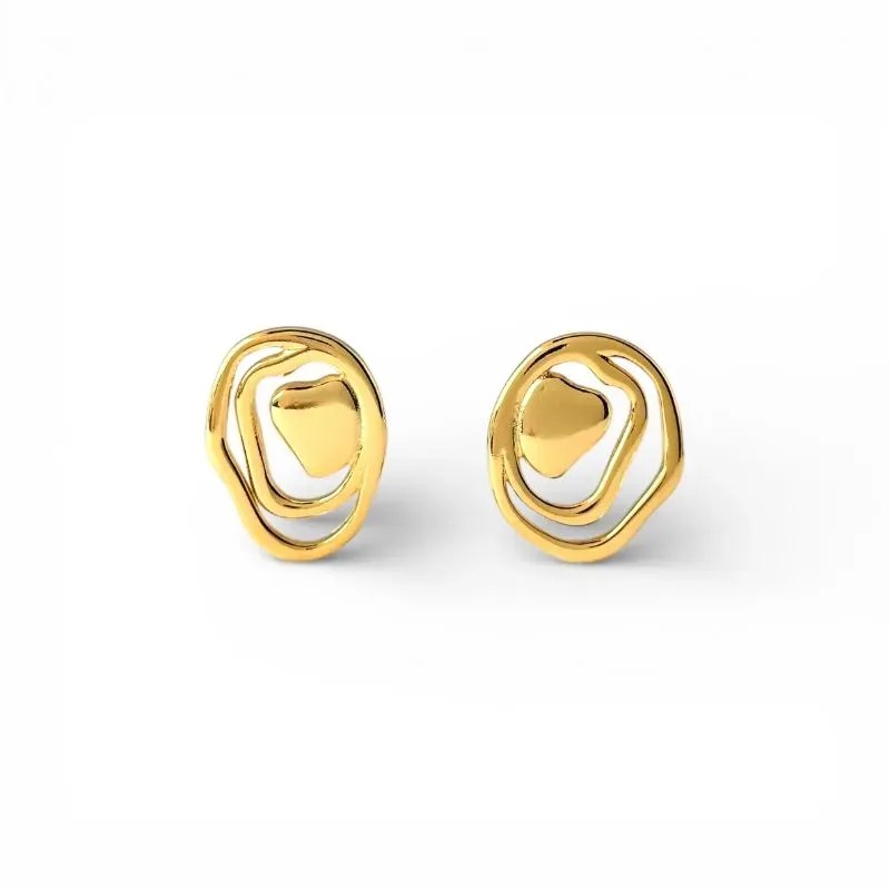 Brinco Orgânico Oval Assimétrico Banhado a Ouro 18k Vazado