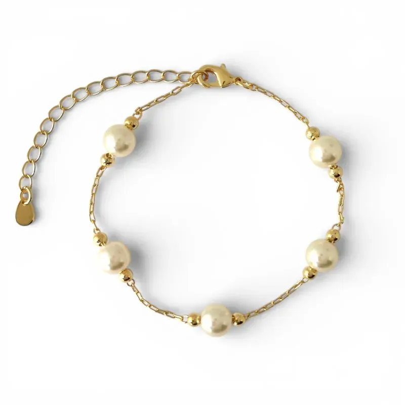 Pulseira Elo Cartier e Pérolas Banhada a Ouro 18k