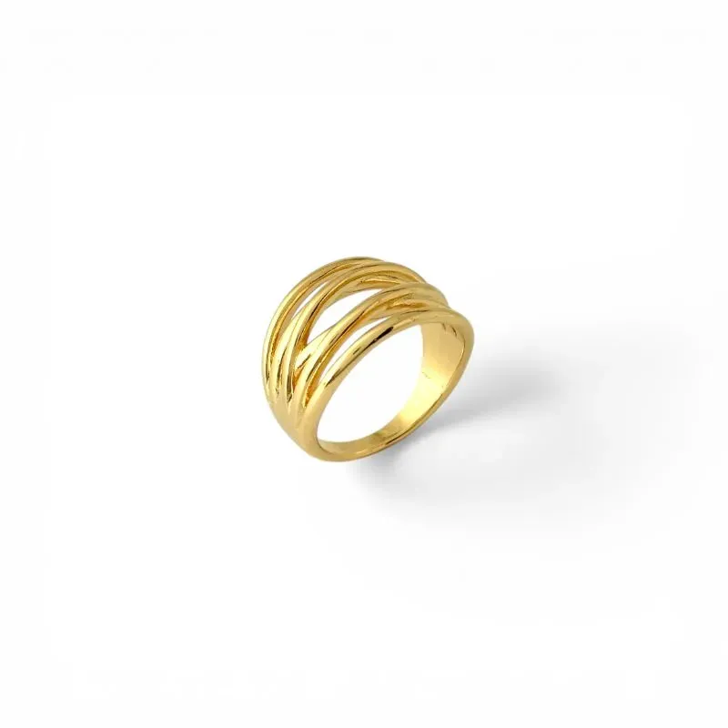 Anel Orgânico 5 Linhas Banhado a Ouro 18k Tam22