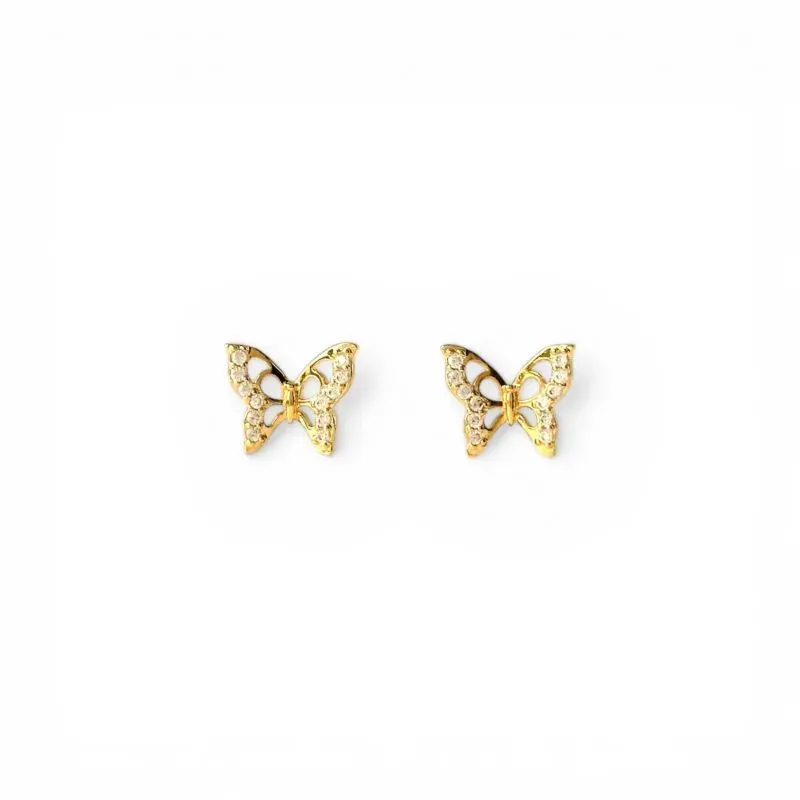 Brinco Borboleta Banhado a Ouro 18k Vazada com Zircônias
