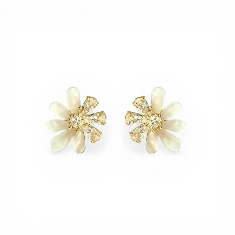 Brinco Flor Banhado a Ouro 18k com Madrepérola e Zircônias