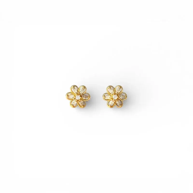 Brinco Flor Banhado a Ouro 18k com Zircônias