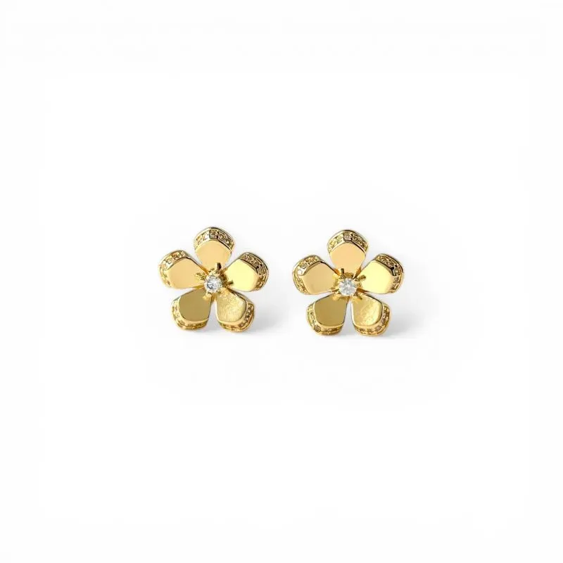 Brinco Flor Banhado a Ouro 18k com Zircônias