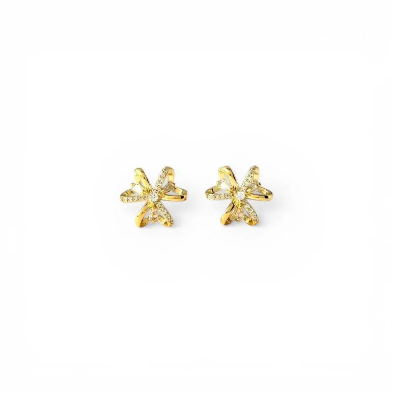 Brinco Flor Banhado a Ouro 18k com Zircônias