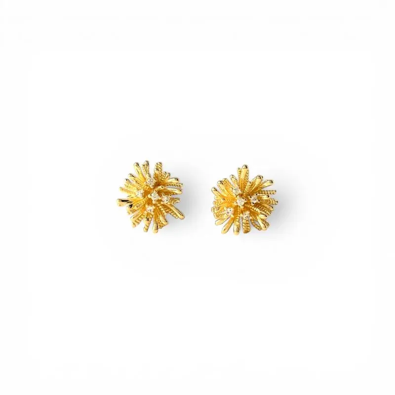 Brinco Flor Estilo Coral Banhado a Ouro 18k com Zircônias
