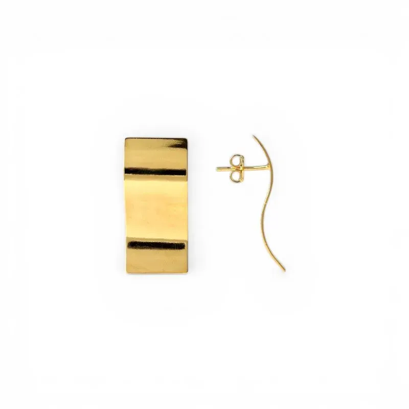 Brinco Orgânico Ondulado Banhado a Ouro 18k Chapa Retangular