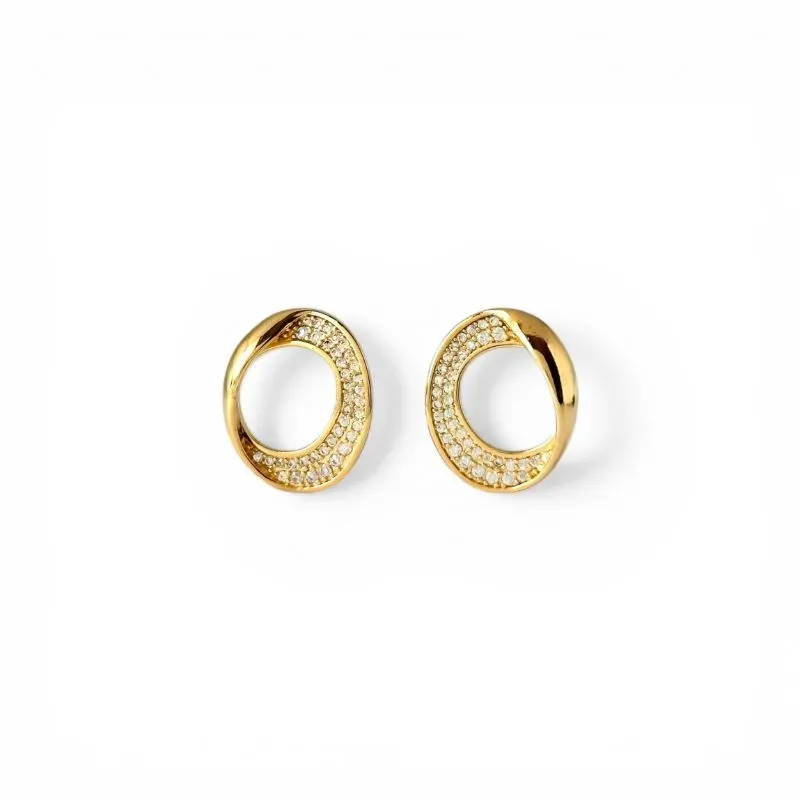 Brinco Orgânico Oval Banhado a Ouro 18k com Zircônias
